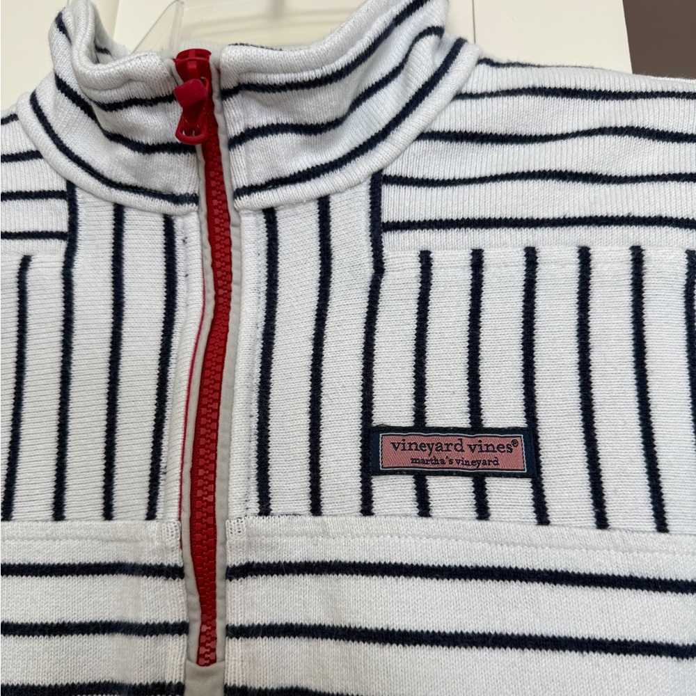 Vineyard Vines Dreamcloth Women’s Striped Quarter-Zip Pullover with Flag Patch. - Picture 4 of 13